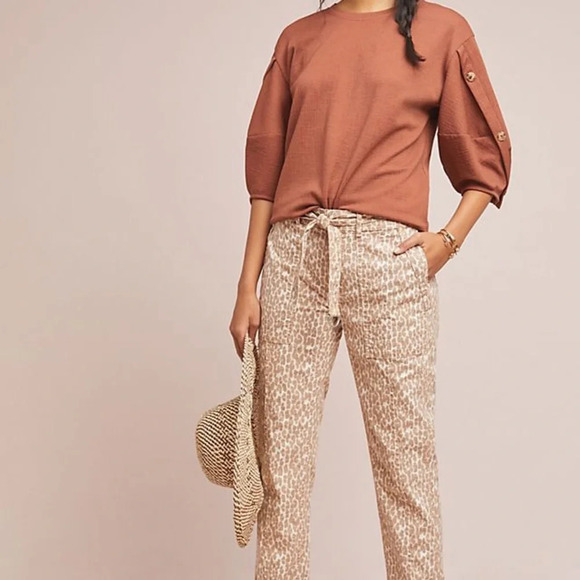 ANTHROPOLOGIE The Wanderer Animal Leopard Straight Relaxed Leg Pants Cotton 29 - Picture 1 of 11